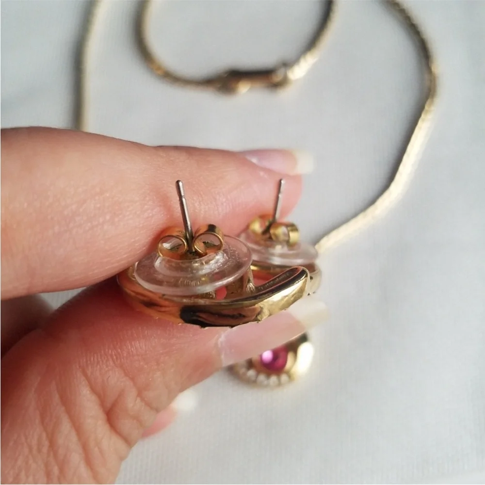 AUTHENTIC Swarovski 24k Gold Plated Pink Teardrop Earrings Vintage RARE